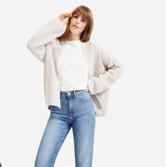 Everlane Open Front Cardigan Twisted Merino Wool Blend, Oatmeal, Women's Size XS - Picture 9 of 10
